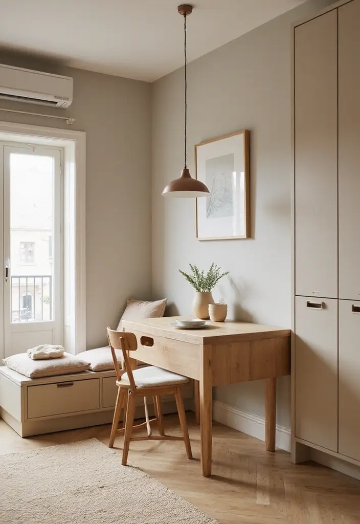 25 Beige Kitchen Cabinets That Feel Chic and Calm 15 25 Beige Kitchen Cabinets That Feel Chic and Calm - 15. Minimalist Breakfast Nook