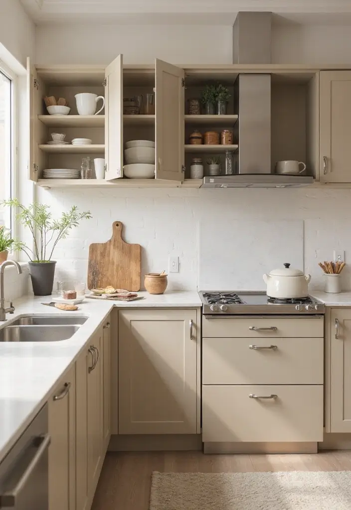 25 Beige Kitchen Cabinets That Feel Chic and Calm 16 25 Beige Kitchen Cabinets That Feel Chic and Calm - 16. Hidden Storage Solutions