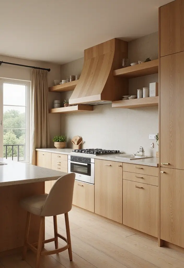 25 Beige Kitchen Cabinets That Feel Chic and Calm 17 25 Beige Kitchen Cabinets That Feel Chic and Calm - 17. Warm Wood Accents