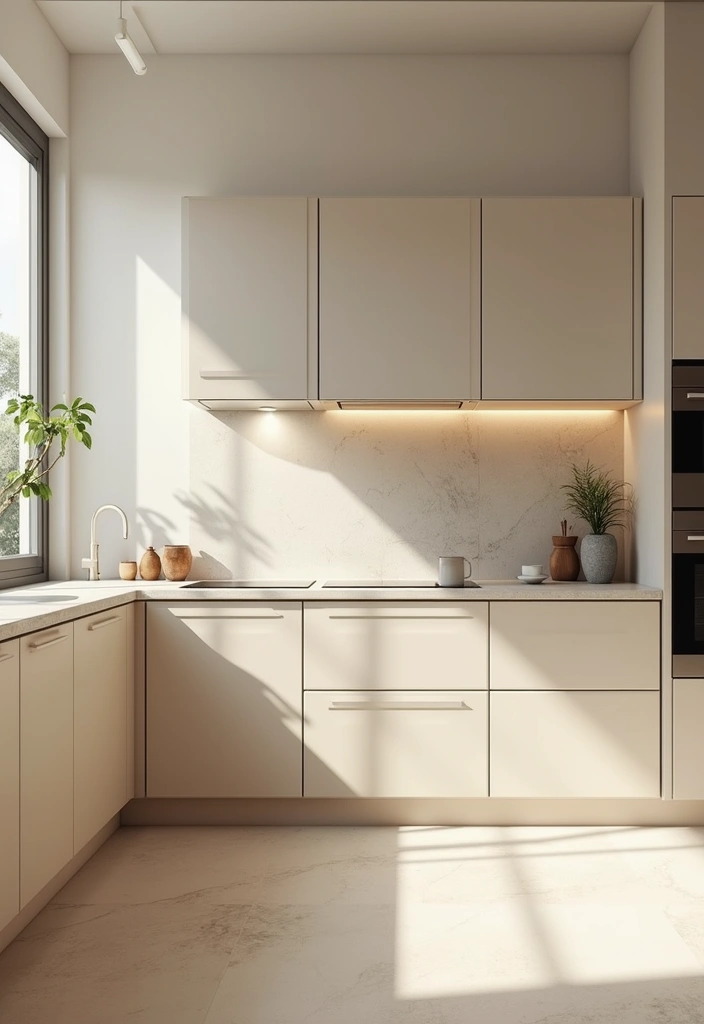 25 Beige Kitchen Cabinets That Feel Chic and Calm 2 25 Beige Kitchen Cabinets That Feel Chic and Calm - 2. Contemporary Flat-Panel Design