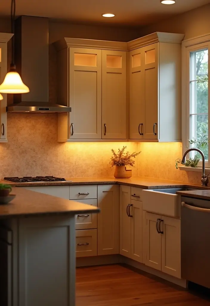 25 Beige Kitchen Cabinets That Feel Chic and Calm 25 25 Beige Kitchen Cabinets That Feel Chic and Calm - 25. Cozy Lighting Options
