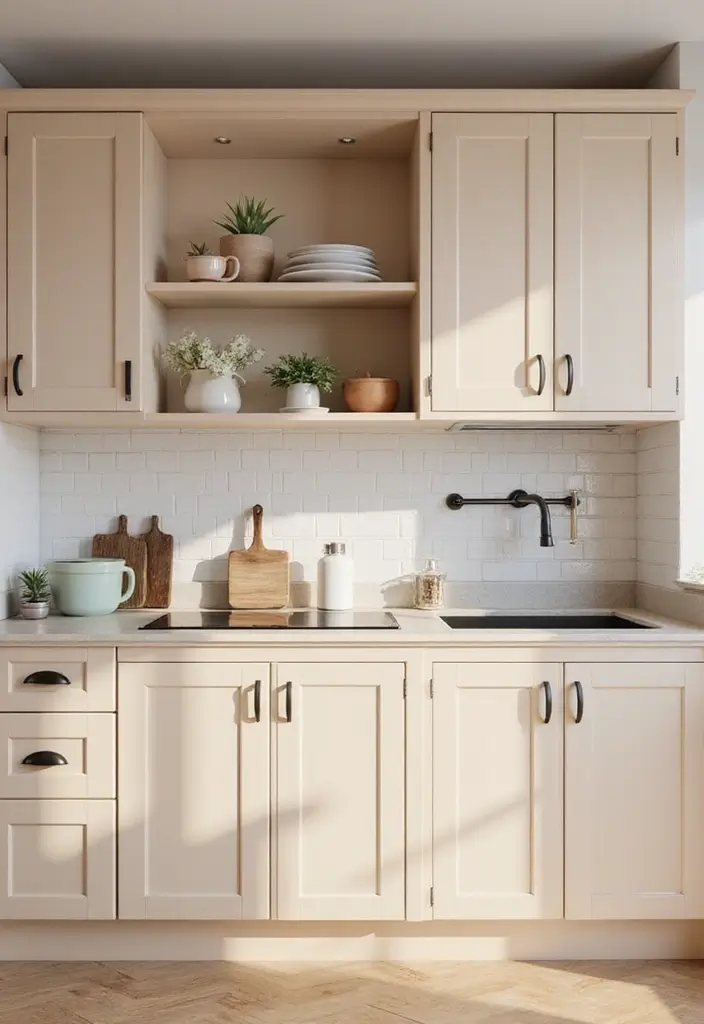 25 Beige Kitchen Cabinets That Feel Chic and Calm 9 25 Beige Kitchen Cabinets That Feel Chic and Calm - 9. Minimalist Accent Colors