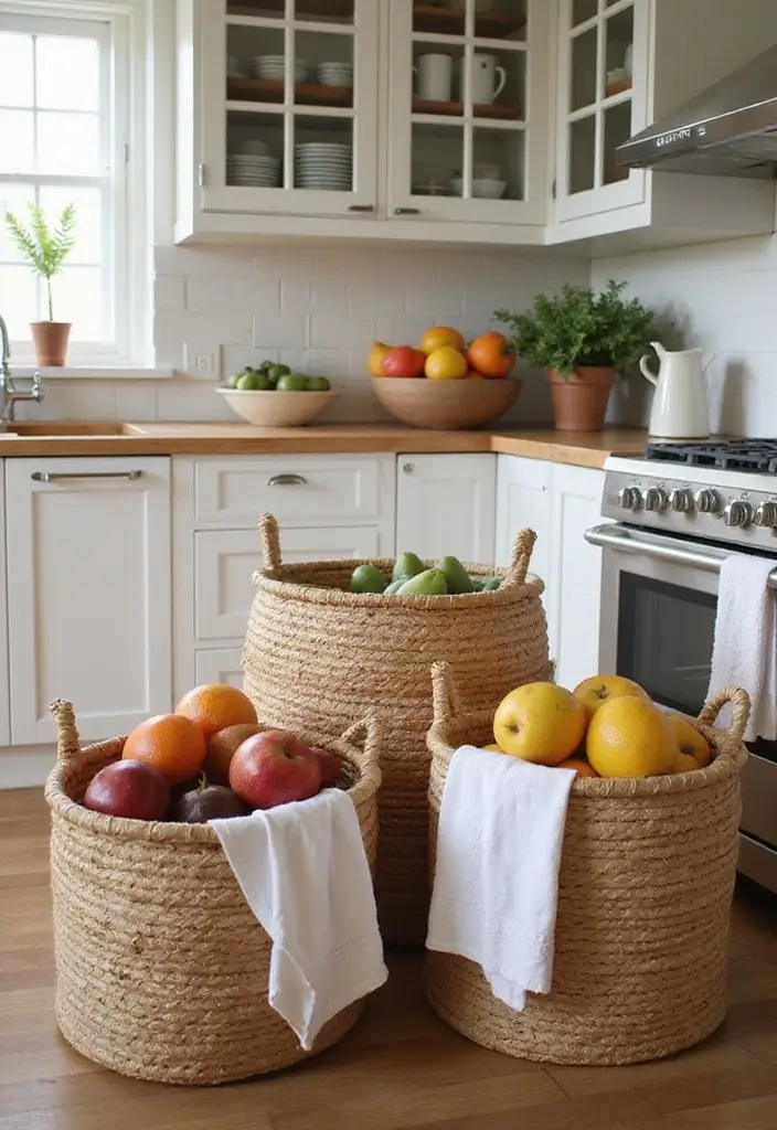 25 Cozy Kitchen Ideas Perfect for a Warm Home Vibe - 20. Woven Baskets