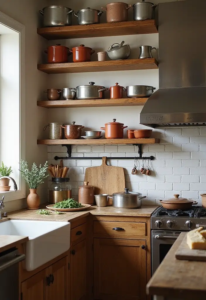 25 Cozy Kitchen Ideas Perfect for a Warm Home Vibe - 24. Cookware Displays