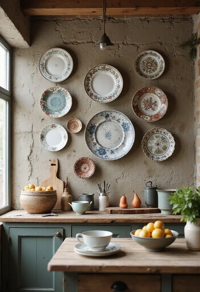 25 Farmhouse Kitchen Ideas for a Timeless Rustic Feel - 22. Decorative Plate Displays