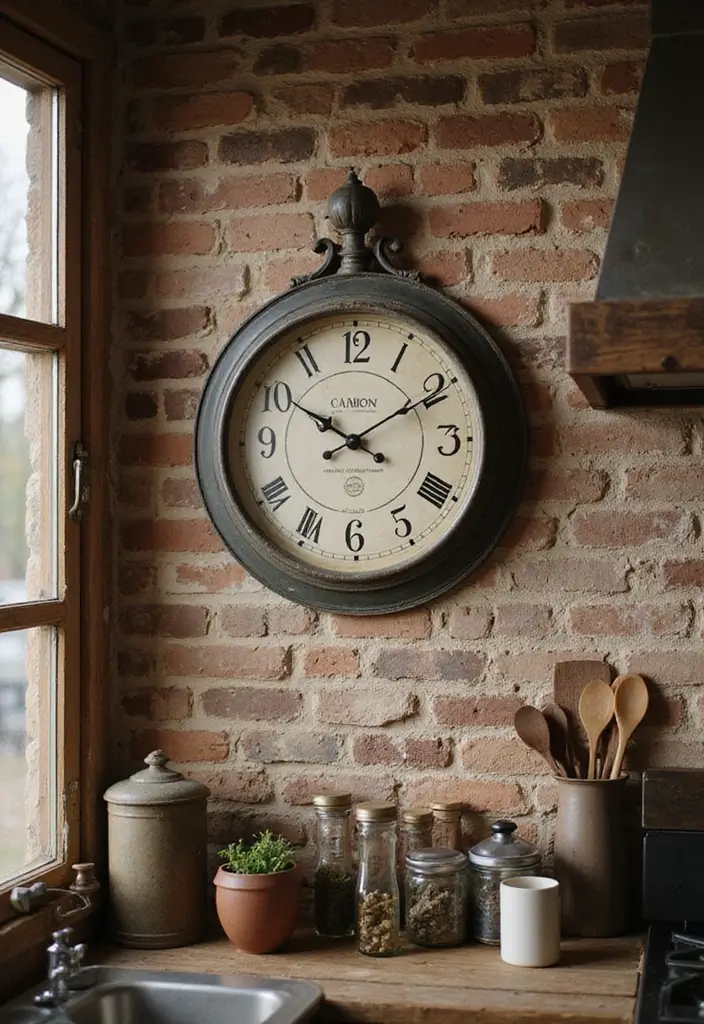 25 Farmhouse Kitchen Ideas for a Timeless Rustic Feel - 24. Vintage Wall Clock