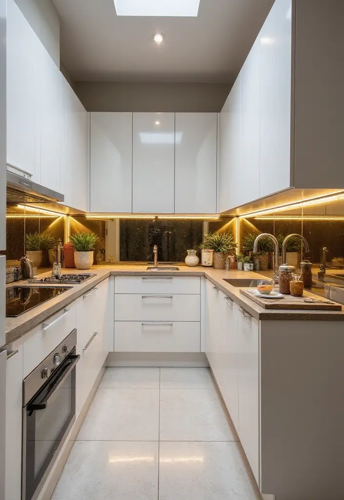 25 Narrow Kitchen Ideas That Save Every Inch of Space - 7. Mirrored Accents