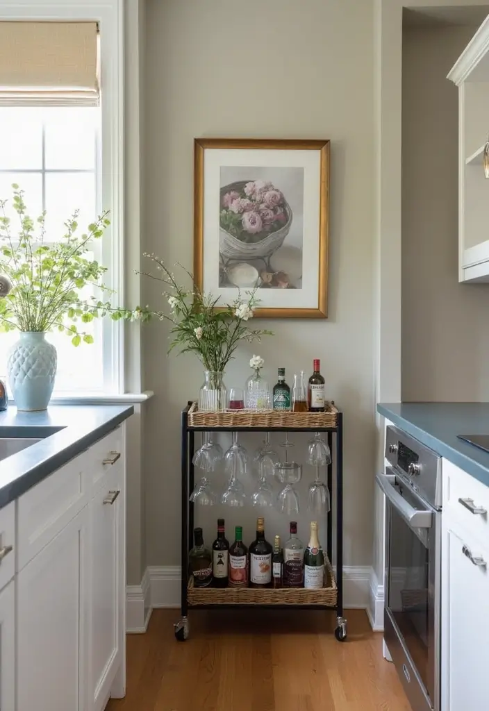 25 Small Galley Kitchen Ideas That Actually Look Big - 19. Modern Bar Carts