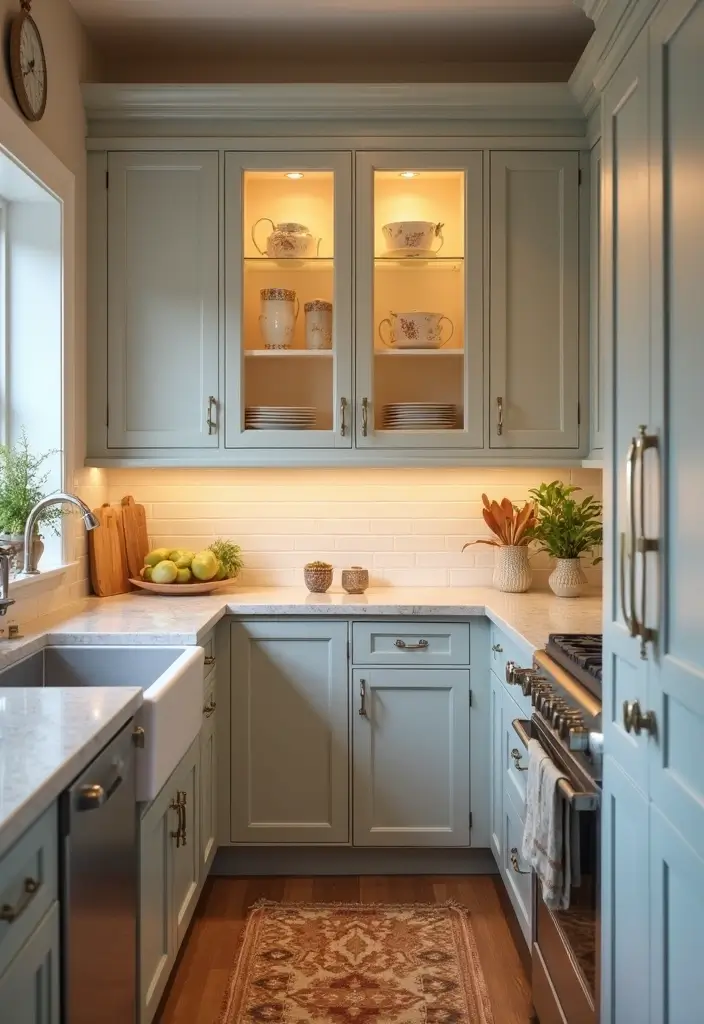 25 Small Galley Kitchen Ideas That Actually Look Big - 7. Glass Cabinet Doors