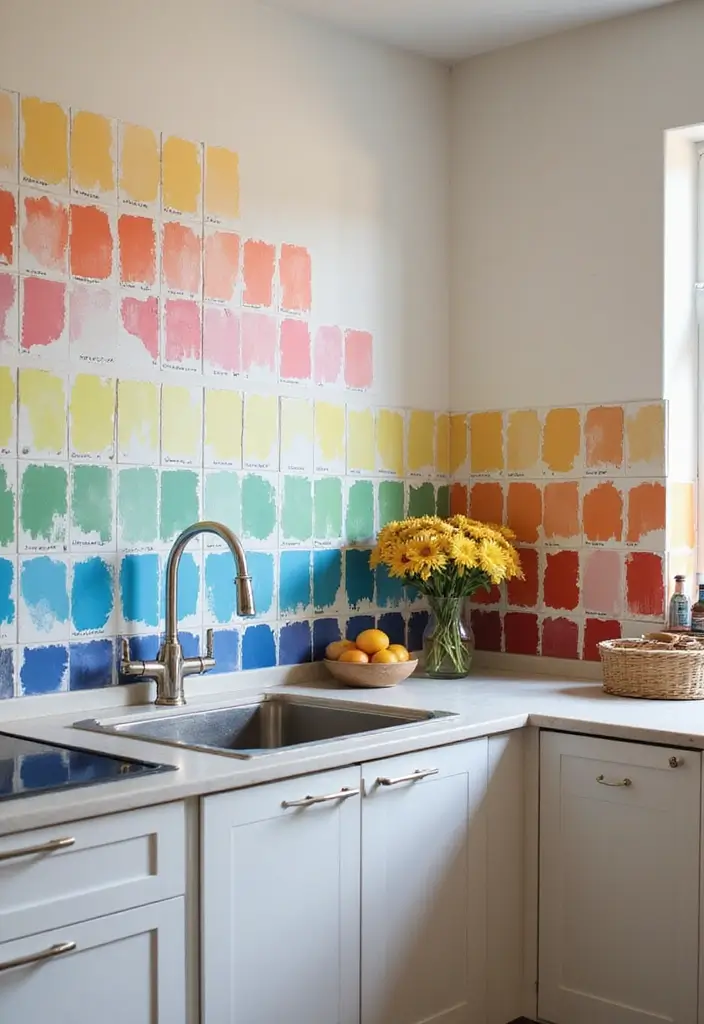 25 Unique Kitchen Backsplash Ideas That Totally Stand Out - 21. Paint Swatches