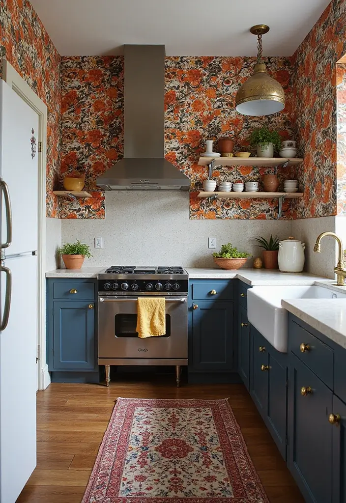 26 Boho Kitchen Ideas That Look Fun and Free 24 26 Boho Kitchen Ideas That Look Fun and Free - 24. Bold Wallpaper for a Statement