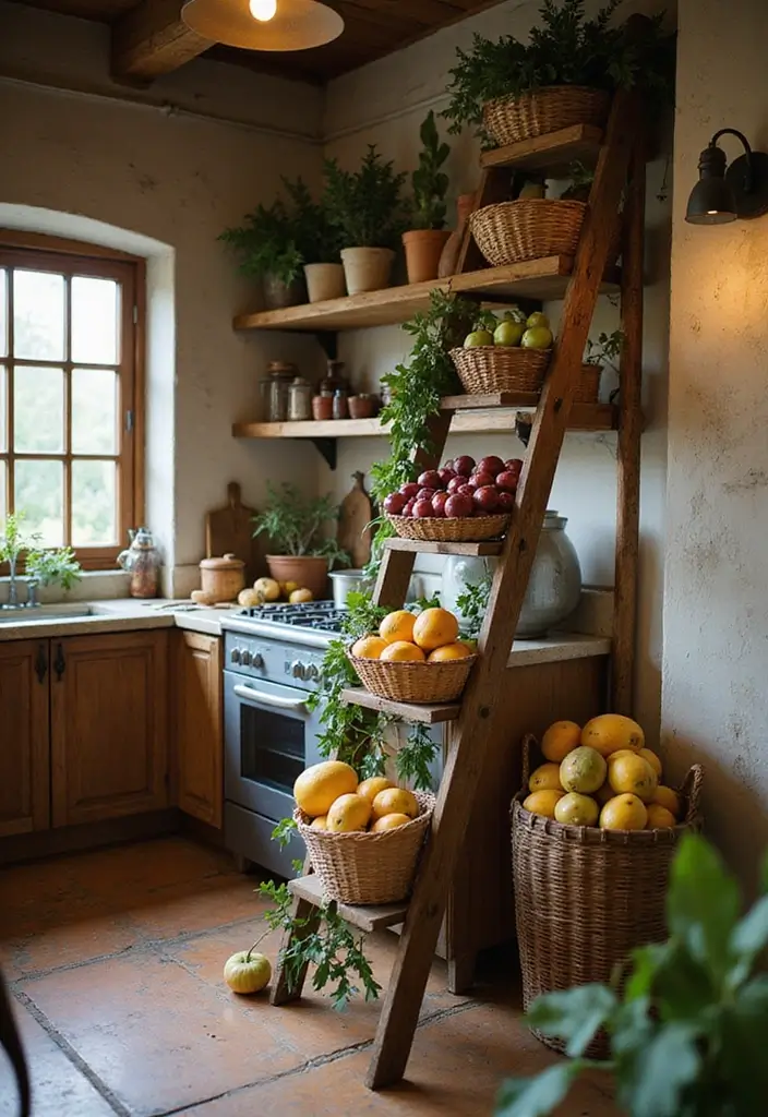 26 Fruit Basket Kitchen Ideas That Look Cute and Fresh 12 26 Fruit Basket Kitchen Ideas That Look Cute and Fresh - 12. Whimsical Fruit Ladder