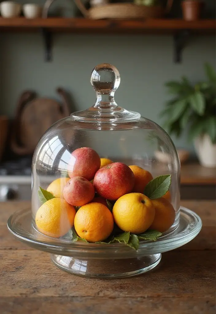 26 Fruit Basket Kitchen Ideas That Look Cute and Fresh 13 26 Fruit Basket Kitchen Ideas That Look Cute and Fresh - 13. Fruit in a Glass Cloche