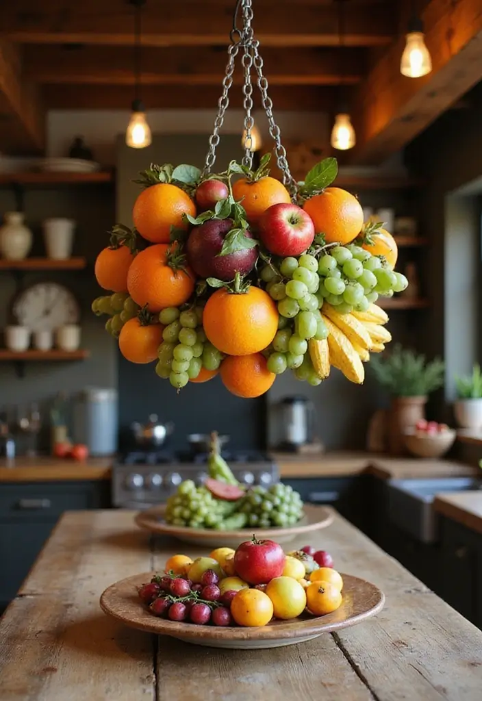 26 Fruit Basket Kitchen Ideas That Look Cute and Fresh 20 26 Fruit Basket Kitchen Ideas That Look Cute and Fresh - 20. Stylish Fruit Chandelier