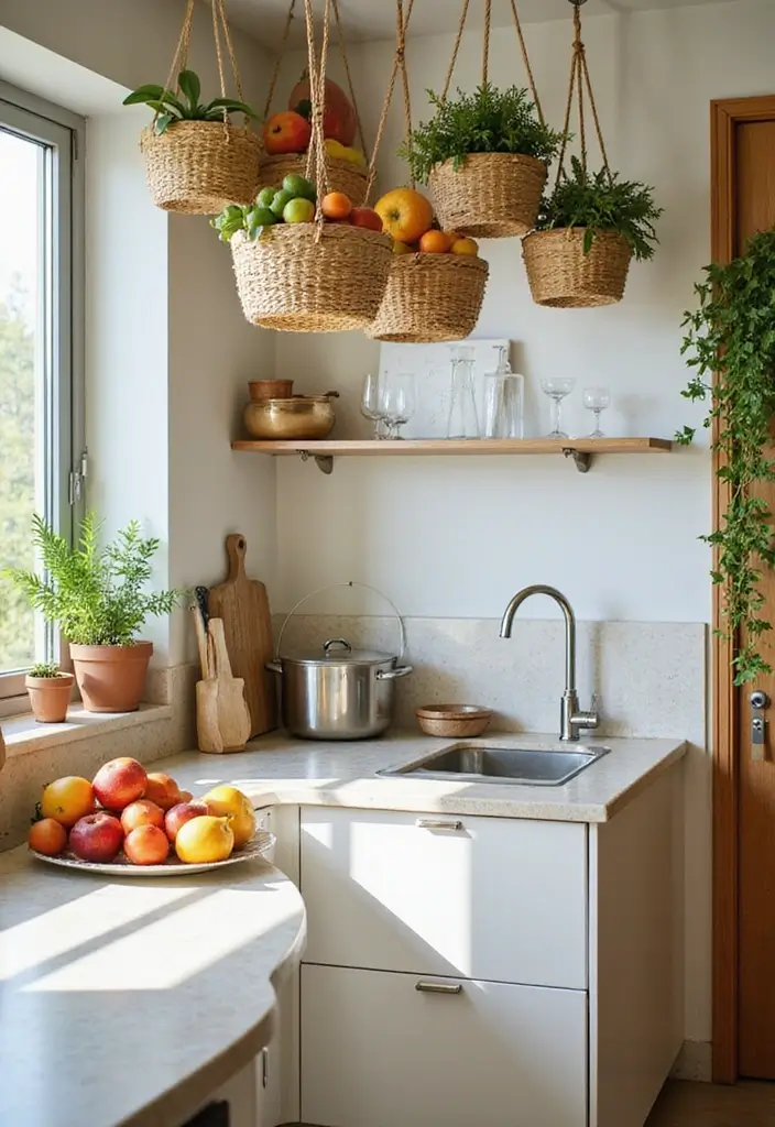 26 Fruit Basket Kitchen Ideas That Look Cute and Fresh 8 26 Fruit Basket Kitchen Ideas That Look Cute and Fresh - 8. Stylish Fruit Hanging Baskets