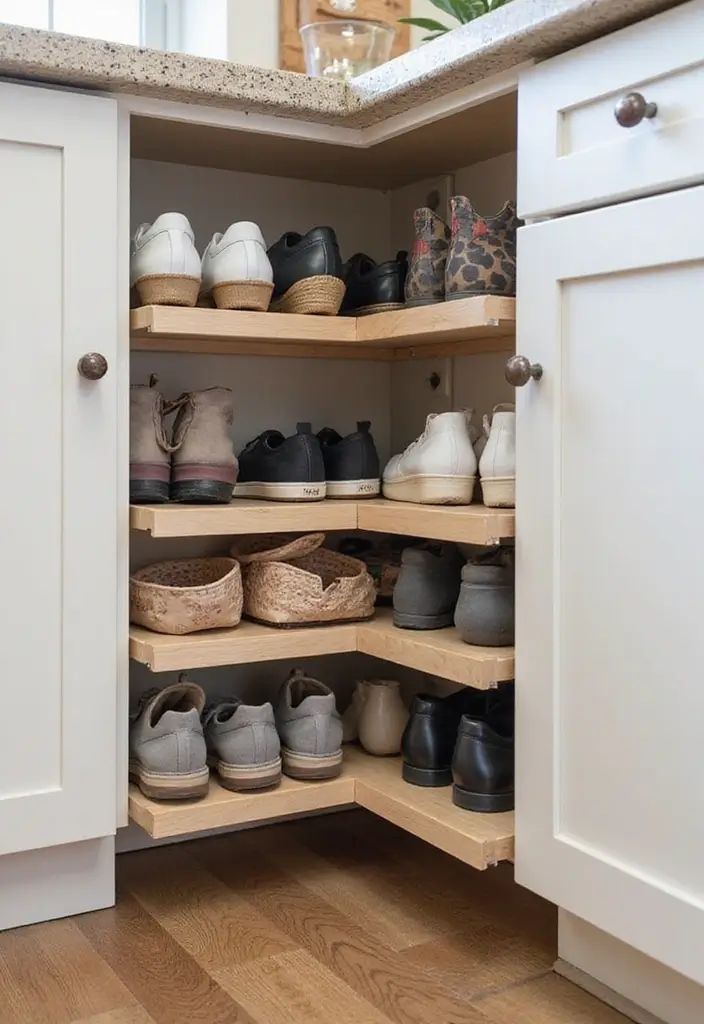 26 Kitchen Corner Ideas That Unlock Hidden Potential 19 26 Kitchen Corner Ideas That Unlock Hidden Potential - 19. Corner Shoe Rack