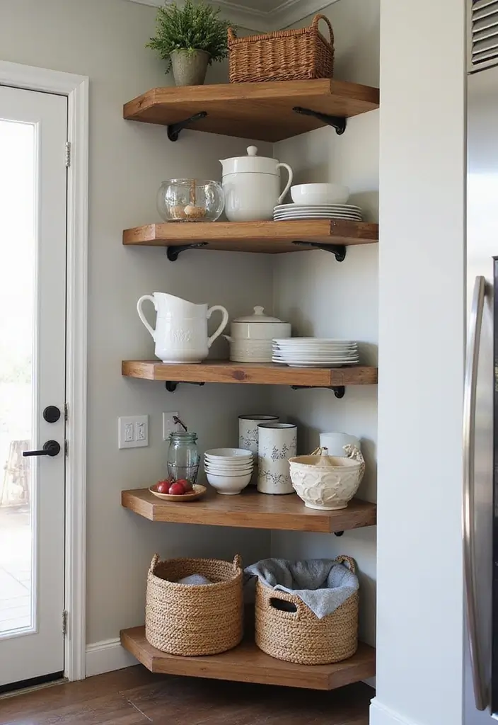 26 Kitchen Corner Ideas That Unlock Hidden Potential 22 26 Kitchen Corner Ideas That Unlock Hidden Potential - 22. Corner Shelving with Baskets