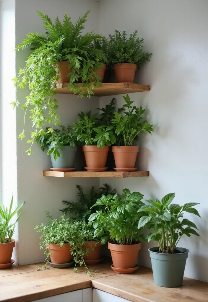 26 Kitchen Corner Ideas That Unlock Hidden Potential 7 26 Kitchen Corner Ideas That Unlock Hidden Potential - 7. Corner Plant Shelf
