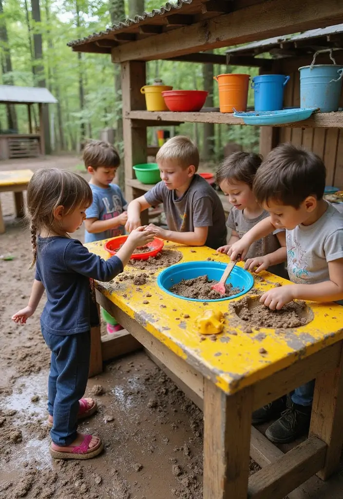 26 Mud Kitchen Ideas That Kids Will Absolutely Love - 12. Multi-Level Mud Kitchen