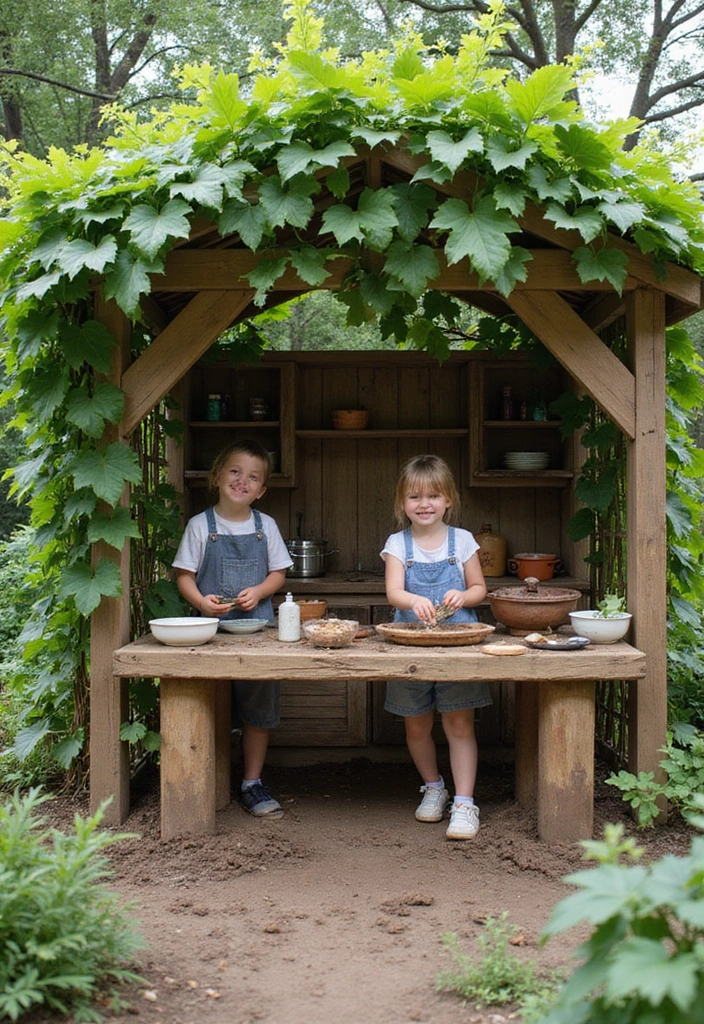 26 Mud Kitchen Ideas That Kids Will Absolutely Love - 16. Enclosed Mud Kitchen Space