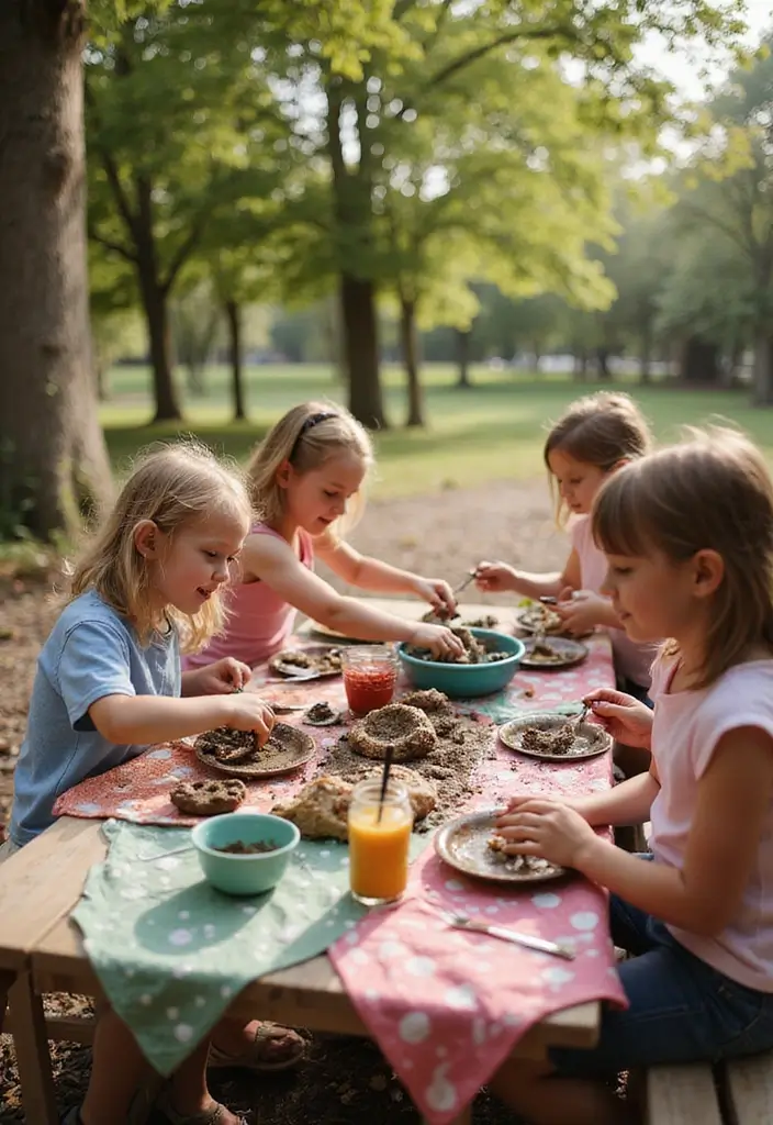 26 Mud Kitchen Ideas That Kids Will Absolutely Love - 18. Picnic-Themed Mud Kitchen