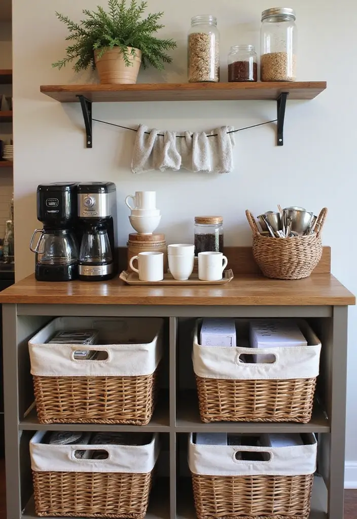 27 Coffee Bar Ideas Kitchen Counters Can’t Live Without 12 27 Coffee Bar Ideas Kitchen Counters Can’t Live Without - 12. Organize with Baskets
