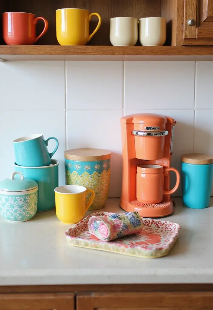 27 Coffee Bar Ideas Kitchen Counters Can’t Live Without 4 27 Coffee Bar Ideas Kitchen Counters Can’t Live Without - 4. Color Pop Delight