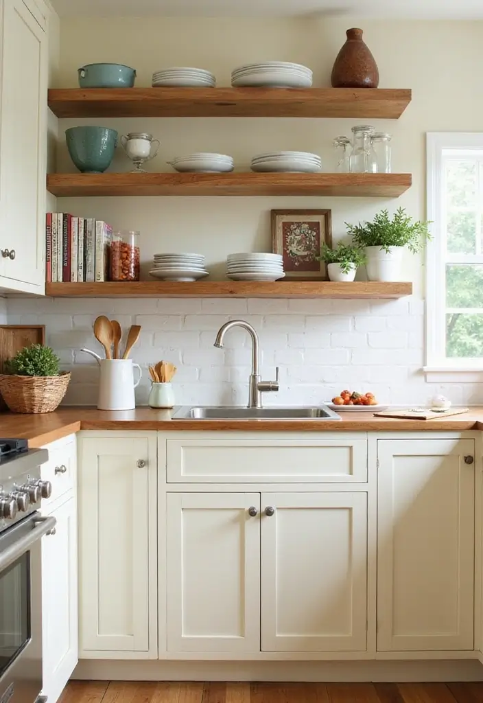 27 Cream Kitchen Ideas You’ll Want to Copy Right Away 11 27 Cream Kitchen Ideas You’ll Want to Copy Right Away - 11. Cream Open Shelving