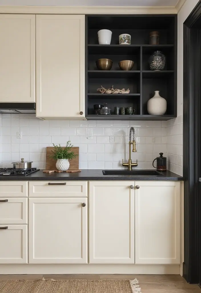 27 Cream Kitchen Ideas You’ll Want to Copy Right Away 14 27 Cream Kitchen Ideas You’ll Want to Copy Right Away - 14. Cream and Black Contrast