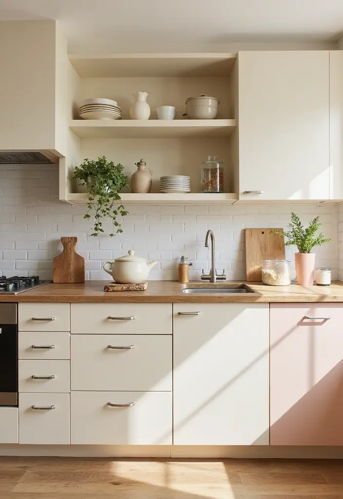 27 Cream Kitchen Ideas You’ll Want to Copy Right Away 19 27 Cream Kitchen Ideas You’ll Want to Copy Right Away - 19. Cream Color Blocking