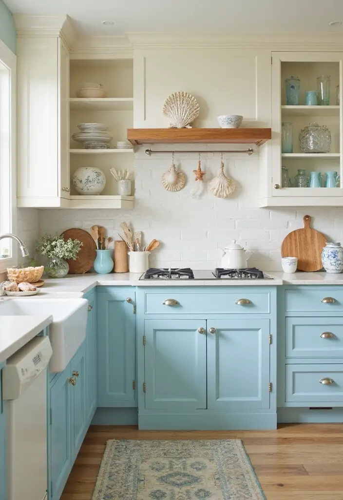 27 Cream Kitchen Ideas You’ll Want to Copy Right Away 26 27 Cream Kitchen Ideas You’ll Want to Copy Right Away - 26. Cream and Blue Coastal Vibes