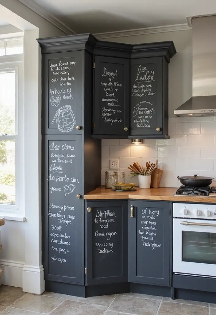 27 Kitchen Corner Cabinet Ideas to Solve Your Storage Problems 11 27 Kitchen Corner Cabinet Ideas to Solve Your Storage Problems - 11. Chalkboard Sides