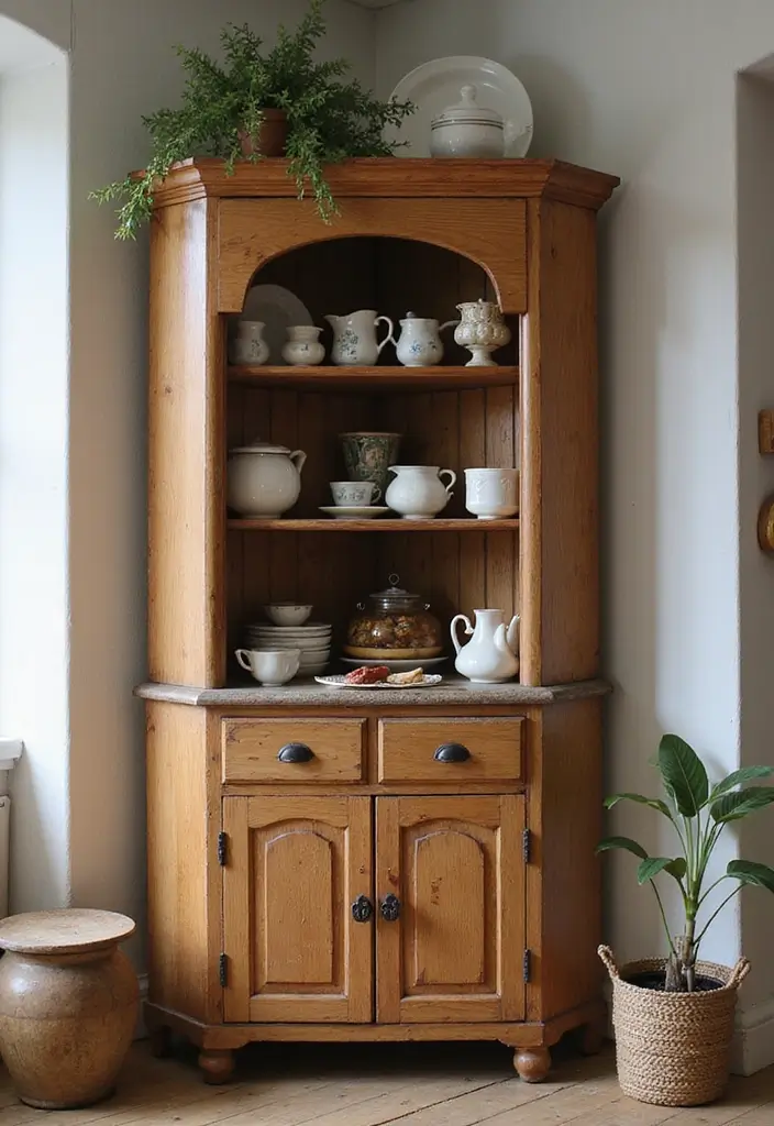 27 Kitchen Corner Cabinet Ideas to Solve Your Storage Problems 26 27 Kitchen Corner Cabinet Ideas to Solve Your Storage Problems - 26. Vintage Finds