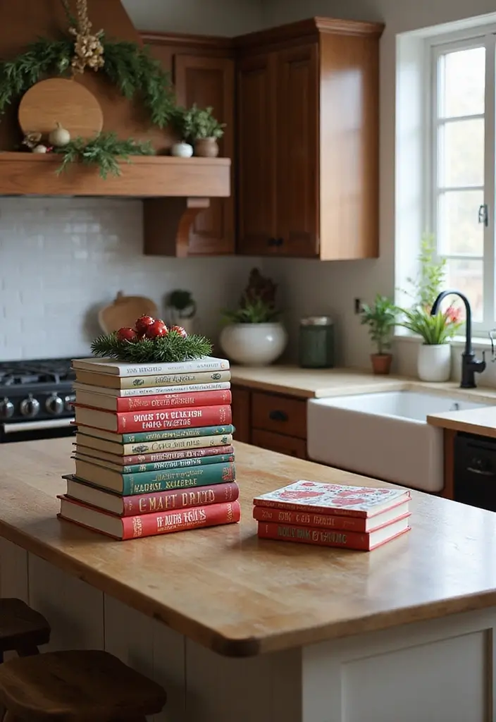 27 Kitchen Island Christmas Decor Ideas That Look Magical 12 27 Kitchen Island Christmas Decor Ideas That Look Magical - 12. Holiday Themed Cookbooks