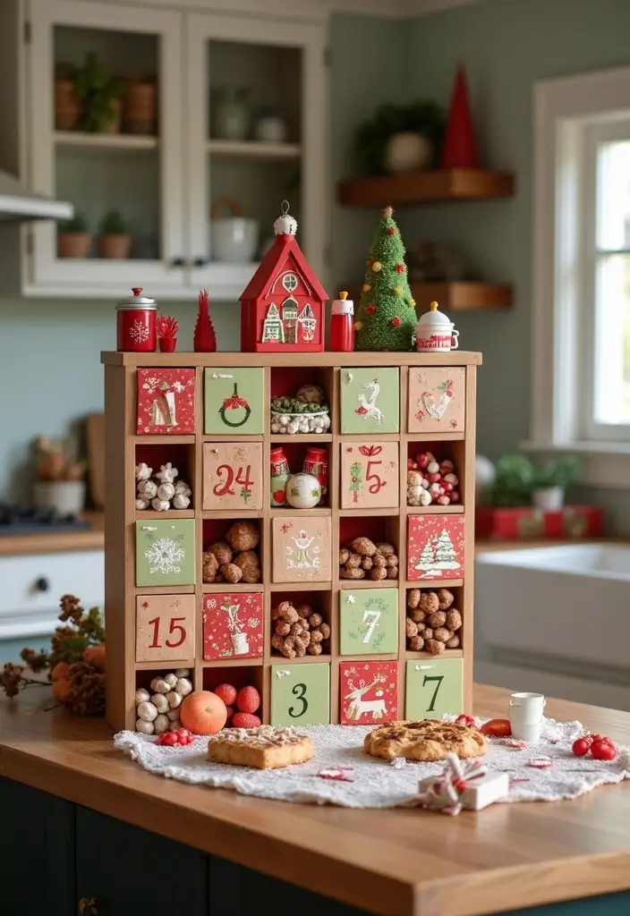 27 Kitchen Island Christmas Decor Ideas That Look Magical 15 27 Kitchen Island Christmas Decor Ideas That Look Magical - 15. Fun Advent Calendar Display