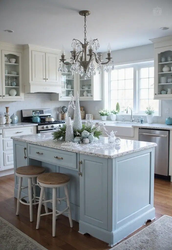 27 Kitchen Island Christmas Decor Ideas That Look Magical 23 27 Kitchen Island Christmas Decor Ideas That Look Magical - 23. Winter Wonderland Theme