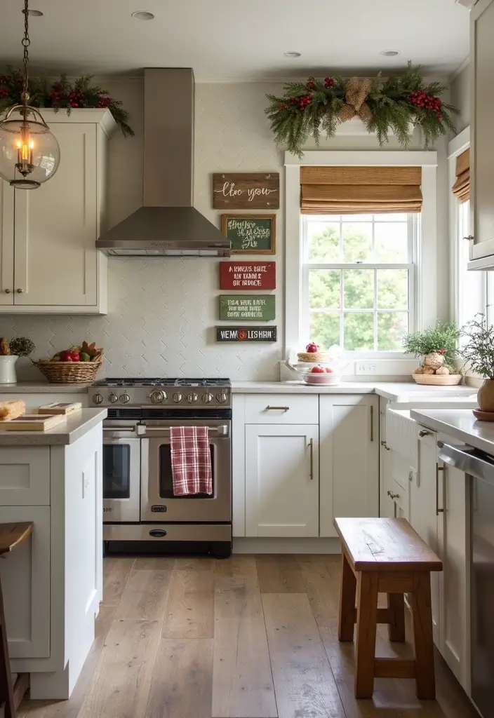 27 Kitchen Island Christmas Decor Ideas That Look Magical 26 27 Kitchen Island Christmas Decor Ideas That Look Magical - 26. Seasonal Wall Art