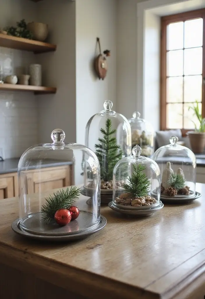 27 Kitchen Island Christmas Decor Ideas That Look Magical 7 27 Kitchen Island Christmas Decor Ideas That Look Magical - 7. Elegant Glass Cloche Displays