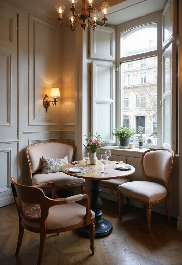 27 Kitchen Nook Ideas You’ll Want in Your Home 14 27 Kitchen Nook Ideas You’ll Want in Your Home - 14. Elegant Parisian Bistro Nook