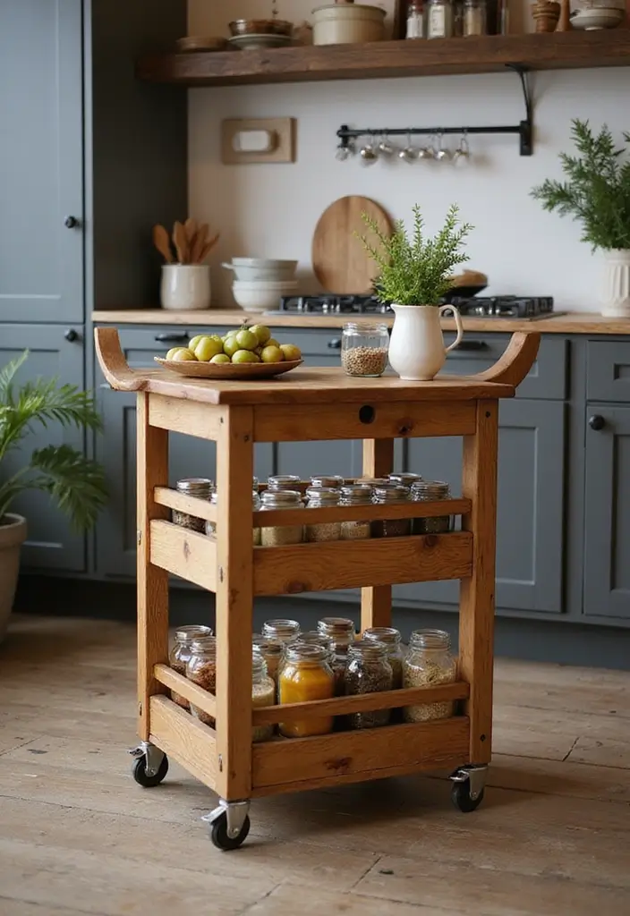 27 Kitchen Trolley Ideas Indian Homes Will Love - 1. Rustic Wooden Trolley
