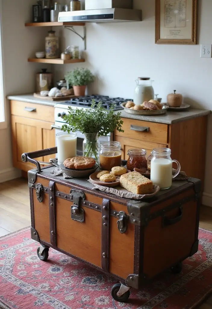 27 Kitchen Trolley Ideas Indian Homes Will Love - 18. Creative Use of Vintage Trunks