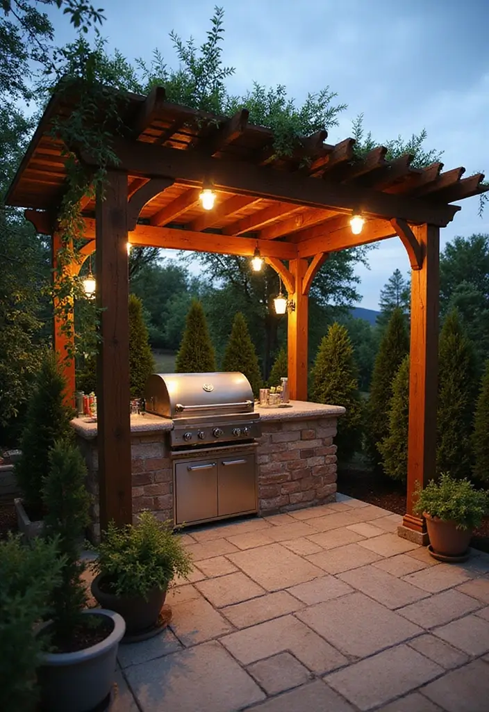 27 Small Outdoor Kitchen Ideas That Work Even in Tiny Yards 17 27 Small Outdoor Kitchen Ideas That Work Even in Tiny Yards - 17. Canopy or Pergola