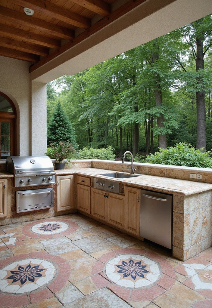 27 Small Outdoor Kitchen Ideas That Work Even in Tiny Yards 21 27 Small Outdoor Kitchen Ideas That Work Even in Tiny Yards - 21. Tiled Countertops