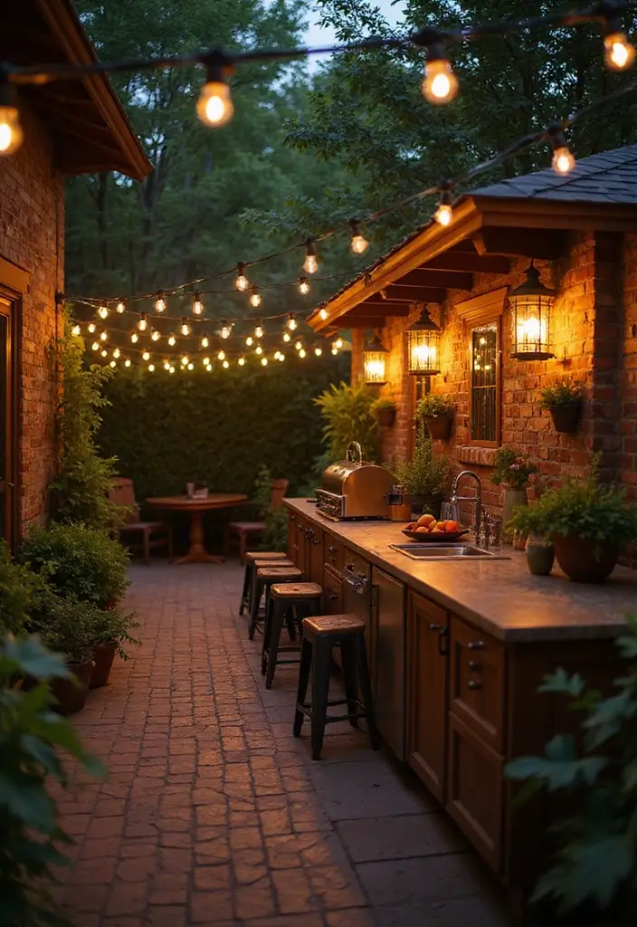 27 Small Outdoor Kitchen Ideas That Work Even in Tiny Yards 23 27 Small Outdoor Kitchen Ideas That Work Even in Tiny Yards - 23. Lighting Solutions