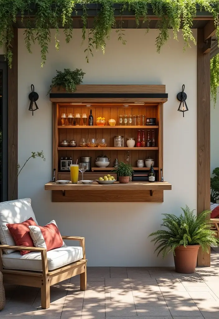 27 Small Outdoor Kitchen Ideas That Work Even in Tiny Yards 3 27 Small Outdoor Kitchen Ideas That Work Even in Tiny Yards - 3. Fold-Down Serving Bar