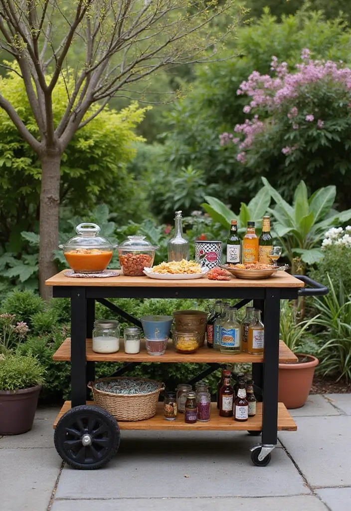 27 Small Outdoor Kitchen Ideas That Work Even in Tiny Yards 5 27 Small Outdoor Kitchen Ideas That Work Even in Tiny Yards - 5. Multi-Purpose Cart