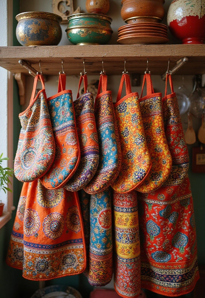 28 Indian Kitchen Decor Ideas Full of Culture and Charm 13 28 Indian Kitchen Decor Ideas Full of Culture and Charm - 13. Colorful Oven Mitts and Aprons