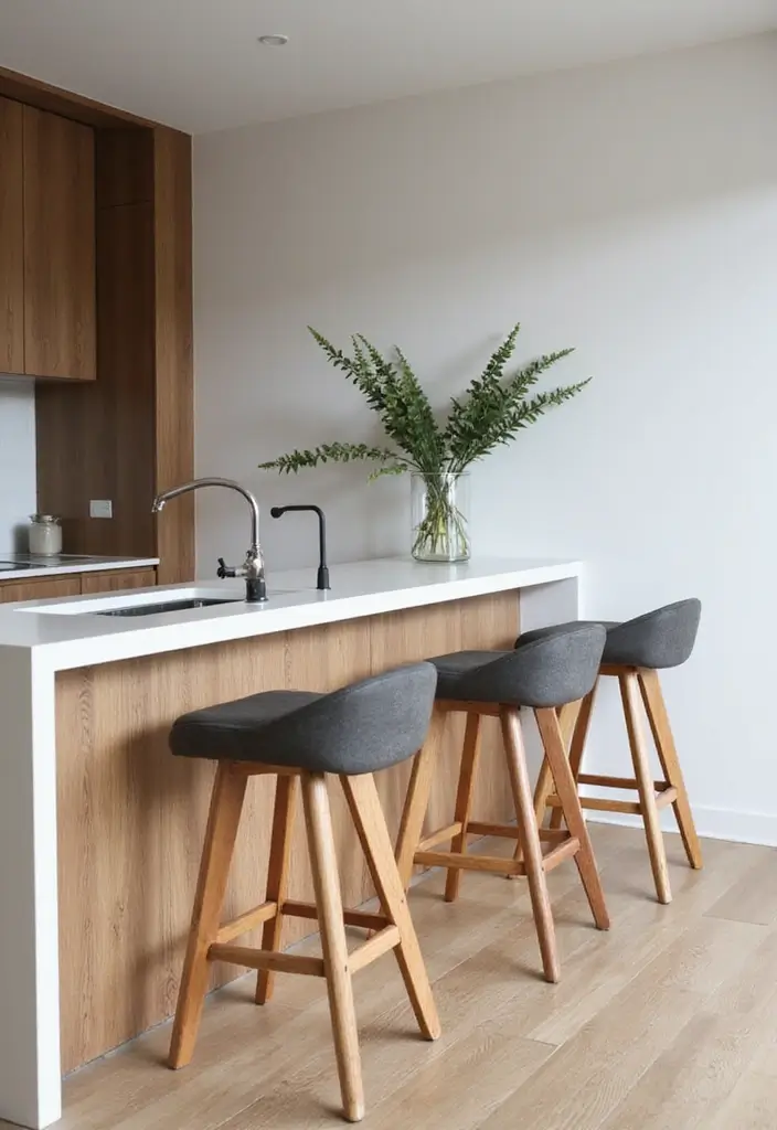 28 Japandi Style Kitchen Ideas That Feel Zen and Minimal - 19. Elegant Bar Stools