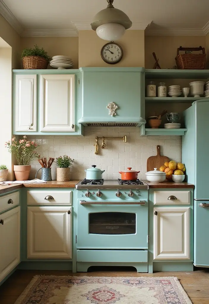 28 Kitchen Layout Ideas That Actually Work - 27. Vintage-Inspired Kitchen Layout