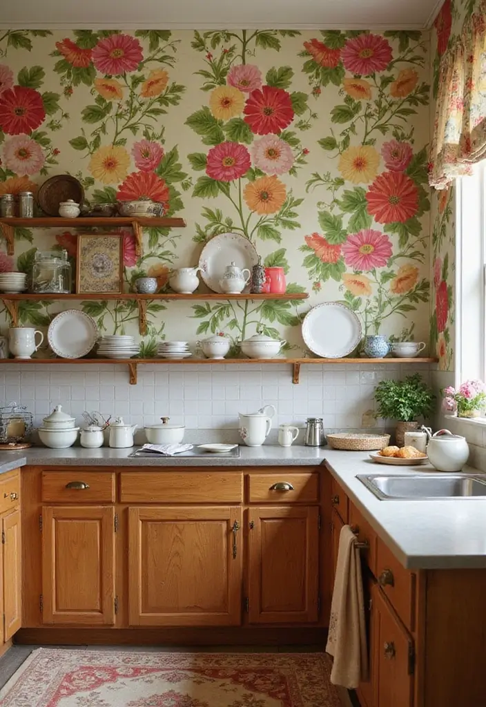 28 Kitchen Wallpaper Ideas That Change the Whole Look - 1. Floral Elegance